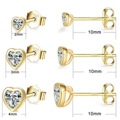 Sterling Silver Small Stud Earrings for Women Men, 3 Pairs of Tiny Heart Shap…