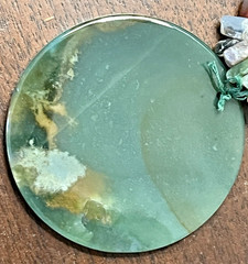 Watermelon Tourmaline & Jade Chips Y2K Necklace 16″ W/Round Green Stone Pendant
