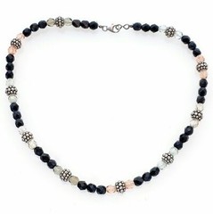 Sterling Silver Black Clear Pink Grean Glass Crystal Beads Necklace 16″