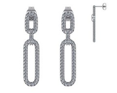 Double Oval Dangle Earrings in 925 Sterling Silver & Pure Brilliance Zirconia