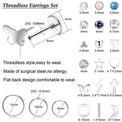 REVOLIA 21Pairs 20G Threadless Cartilage Earrings Set Surgical Steel Push in …