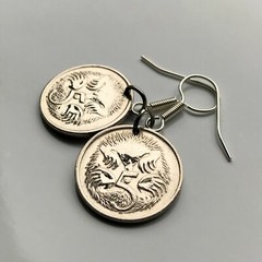 Australia 5 Cent coin earrings Echidna spiny anteater hedgehog Melbourne e000007