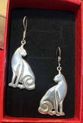 Vintage Sterling Silver .925 Handsome Cat Drop Earrings 1 3/4″ Long