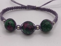 Handmade Macrame Square Knot Adjustable Bracelet with Ruby Zoisite Gemstones