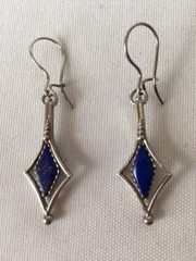 Natural Marquis Lapis Lazuli, Sterling Silver Handmade French Wire Earrings.
