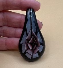 Art Glass Pendant Dark Purple with Light Purple Flower 2″ Glass Bale Handcrafted