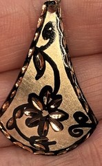 Copper Pendant Embellished Artisan Hand Crafted Floral Silver Tone Chain 16”