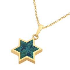 14K Gold Star of David Eilat Stone Handmade Necklace Jewish Magen David Pendant