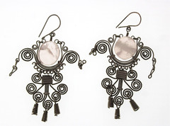 Artisan Metal Light Pink Stone Drop Dangle Pierced Earrings