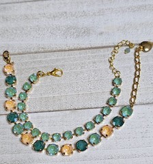 NJS9 2 Bracelet Set 8mm 6mm Green Peach Sage Handmade Crystal NIP Cup Chain