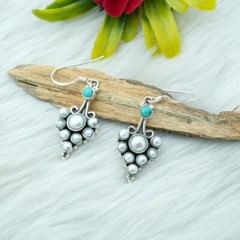 Pearl Boho Earring 925 Sterling Silver Natural Pearl, Turquoise Gemstone Earring