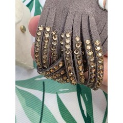 Yik Fung Crystal Suede Wrap Bracelet – Gray With Yellow Goldish