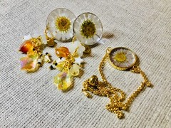 Handmade Jewelry Set with Real Daisy Flowers in Resin | Earrings and bracelet