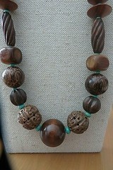 TURQUOISE & Wood ARTISAN 23.5″, 60 cm. Handmade Beaded Necklace, Original, New