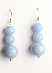 Angelite Earrings Blue 8, 12mm Ball Natural Gemstone .925 Sterling Silver 1 1/2″