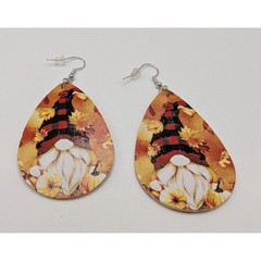 Handmade Fall Gnome Plaid Hat Autumn Teardrop Earrings Dangle Faux Leather