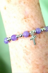 Lavender Tanzanite 6mm Bracelet with Silver Cross— Handcrafted