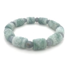 Green Hand Carved Jadeite Barrel Adjustable Bracelet Type A with 翡翠缅紫绿