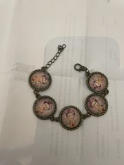 Retro Frida Kahlo Green Vines 5-Circle Vintage Bronze Bracelet Size (S/M)