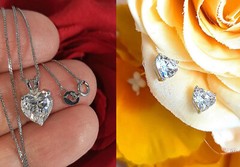 Solid 18k White Gold diamond Necklace Pendant Stud Earrings Heart Diamond HMADE