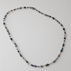 Pearl Glass Stone Beaded Necklace Sterling Silver Clasp 17″ Dainty