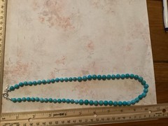 Sterling Silver Hand Knotted Round Blue Turquoise Beaded Necklace 22-23”