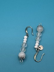 Artisan Made Signed Natural Faceted White Jade Moonstone Quartz SS 925 Earrings