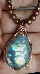 Labradorite, adjustable, with Copper beads hand braided Necklace.
