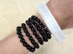 Black Obsidian Bracelet Stretchy Cord with Free Selenite Crystal Healing Jewelry