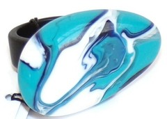 Sobral Onda Velocidade Marbled Blue & White Artist Made Statement Ring Size 8.25