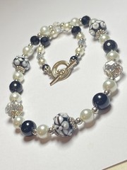 Artisan Ooak Art Deco Lampwork Glass Jewelry Black & White Necklace #8 Classic