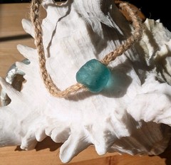 California sea glass adjustable jute twine braided anklet NWOT