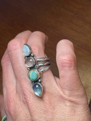 Artisan Silversmith Multi-stone Long Crawler Ring Opal Turquoise Tourmaline Sz 7