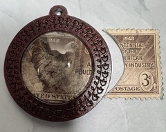 Brahma Rooster Round Wood Pendant On Cord By 927 Designs 1948 US Postage Stamp