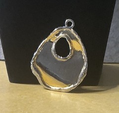 Vintage Talisman Inspired Brutalist Hammered 2-Tone Metal Abstract Pendant 1980s