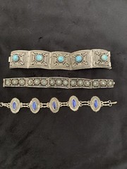 Lot of 3 Bracelets. Handmade Silver Metal With Blue Stones. See Pics.