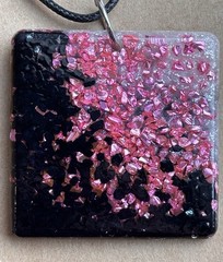 Handmade Pink & Black Sparkle Resin Statement Pendant Art Dark Aesthetic Jewelry