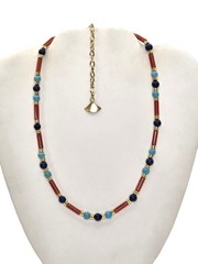 Egyptian Revival Style Beaded Necklace Carnelian Lapis Turquoise Gold Tone