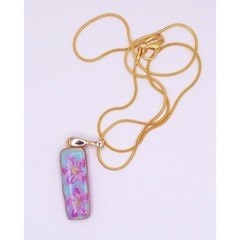 Polymer Clay Teal Pendant Necklace Gold Chain Cottagecore Boho Charm Floral