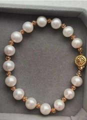 7.5-8 Inch AAA + 10-11mm Natural White Akoya Pearl Bracelet, Niche Versatile 14k