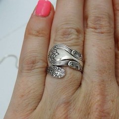 Handcrafted Silver Spoon Ring Size 14 Heart Nature Wrap Adjustable Unisex Adults