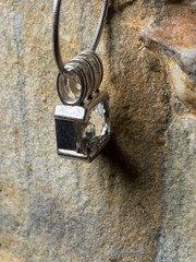 Vintage Bezeled Stone Pendant 925 Sterling Silver Omega Chain LT Thailand