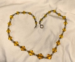 Estate Vintage Art Deco Crystal Beaded Necklace • 1930s Amber Citrine Glass • Fa