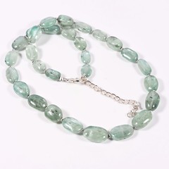 Green Kyanite Tumbled Necklace Natural Gemstone Silver Tone 16 Inch