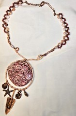 SEALIFE: Genuine Thulite & Pink Opal In Artisan Assemblage Copper Necklace
