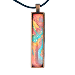 Handmade Pendant Necklace «Sparkly Mountain Stream» Copper Bezel Black Cord
