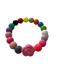 Handcrafted Colorful Silicone Round Beaded With Pink Flower Stretch Bracelet