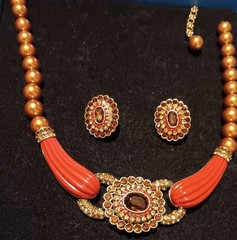 Heidi Daus rare necklace garnet citrine mix with bronze pearls/clip On Earrings