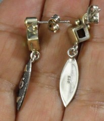 .925 Sterling Silver 22K Gold Faceted Citrine Round Peridot Diamond Earrings