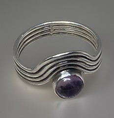 Modernist Handmade Curvy 925 Sterling Round Amethyst Solitaire Ring Sz 6.5 2.4g